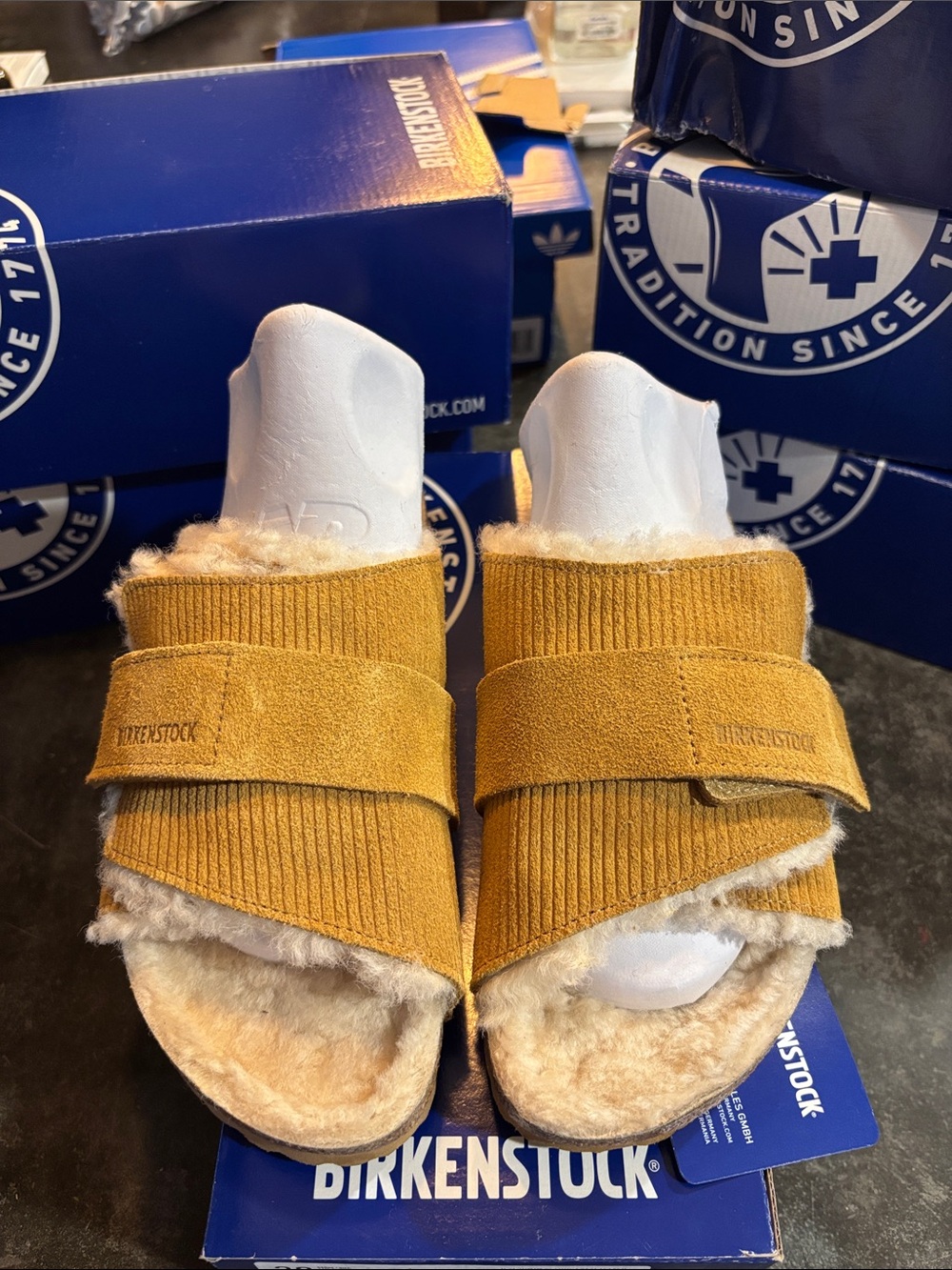 Birkenstock Kyoto Shearling Corduroy Cork Brown Sandals Size 38 Narrow